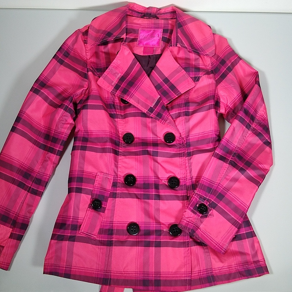Pink plaid‎ lightweight rain jacket S